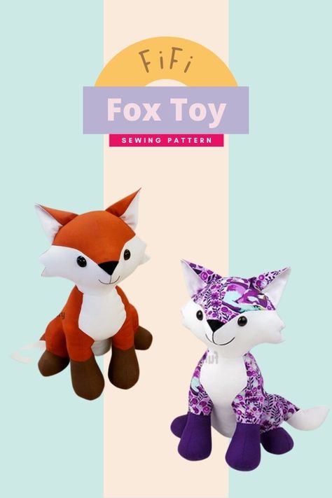 Fifi Fox Toy sewing pattern. This foxy little lady loves prancing around in the sunshine! Fifi looks gorgeous in all sorts of fabric so there really is no need to stick with the traditional color fox if you fancy something a bit more snazzy! When you finish making your own divine-looking Fifi she will measure approximately 31cm (12 inches) tall - from the table to the tips of her ears! Fox Sewing, Fox Sewing Pattern, Boys Sewing Patterns, Fox Stuffed Animal, Teddy Bear Sewing Pattern, Boy Sewing, Fox Fabric, Toy Sewing, Fox Toys