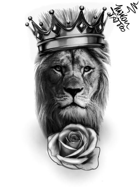 Lion And Rose Tattoo Stencil, Lion And Crown Tattoo Design, Lion With Crown Tattoo Stencil, Lion With Crown Tattoo Design, Lion Crown Tattoo, Lion And Rose Tattoo, Danny Tattoo, Family Sleeve Tattoo, Lion Chest Tattoo