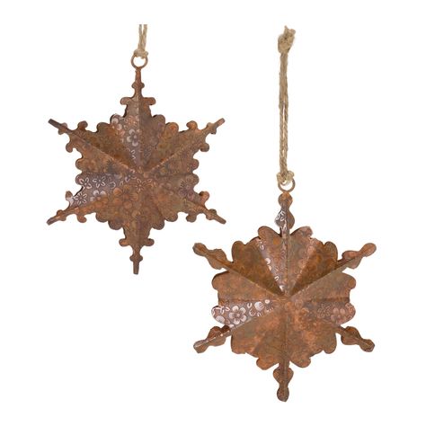 "Buy the 6ct. 5.25\" Floral Metal Snowflake Ornament Set at Michaels. com. Add a rustic touch to your Christmas Tree with this beautiful set. Whether you're adding a touch of cheer to your home or gifting to a loved one, these ornaments will definitely bring smiles to your home. Add a rustic touch to your Christmas tree with this beautiful set of Floral Metal Snowflake Ornaments. Featuring 6 pieces, this set's rustic bronze and copper tones, ornate snowflake design, and etched floral pattern are Christmas Snowflakes Ornaments, Snowflake Design, Holiday Store, Snowflake Ornaments, Snowflake Designs, Christmas Floral, Christmas Snowflakes, Decoration Christmas, Tree Decor