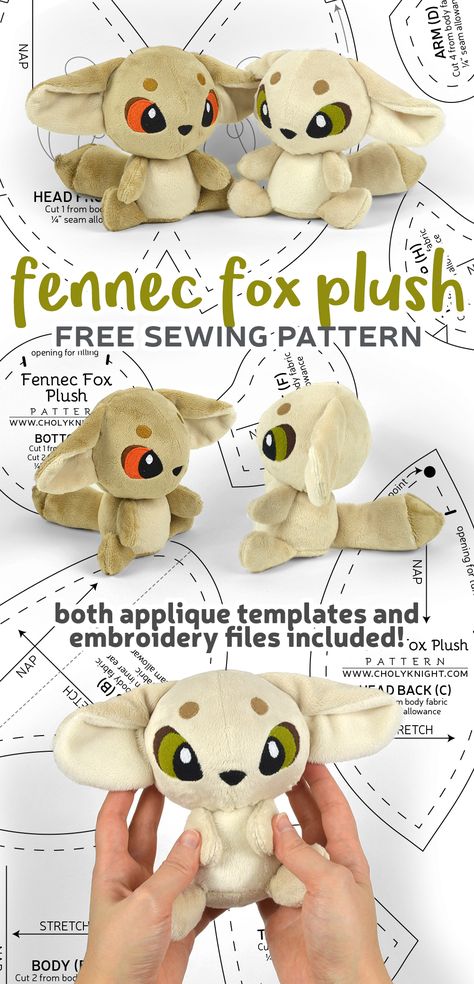 FREE Fennec Fox Plush Pattern #plushpattern #toypattern #sewingpattern | Choly Knight Choly Knight, Fox Sewing Pattern, Cute Sewing Projects, Fennec Fox, Animal Sewing Patterns, Plushie Patterns, Sewing Stuffed Animals, Plush Pattern, Sewing Toys