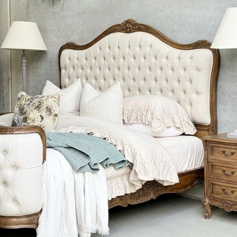 Introducing our exquisite French-style king bed, fit for royalty and designed to elevate your bedroom to regal heights. Crafted with meticulous attention to detail, this majestic bed features ornate carvings, elegant curves, and luxurious upholstery. Available both in-store and online, indulge in luxury and style with our French-style king bed today. #frenchstylebedroom #sydneyhomedecor #sydneyinteriors #luxuryhomeliving #eleganthome #frenchelegance #homeiswhereyourheartis #newarrivals #be... Classic French Bed, French Chateau Bed, Super King Bed Neoclasic, Rococo Bed Frame, Baroque King Bed, French Style Bedroom, Fine Antique Furniture, White French Rococo Bed, Chateaux Interiors