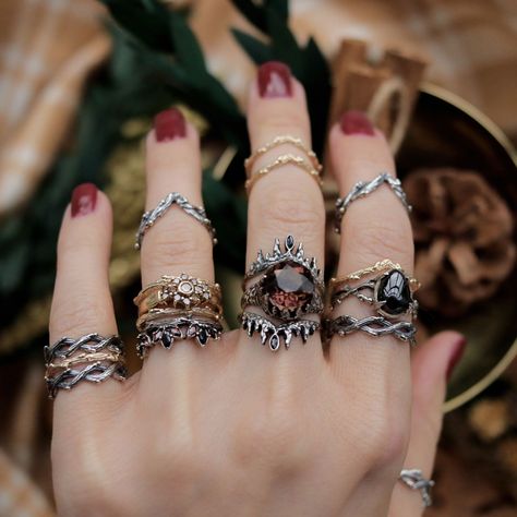 Dark Academia Rings, Witchy Rings, Dark Clothes, Cognac Diamonds, Jax Teller, Layered Rings, Jewelry Design Earrings, Bling Rings, Boho Ring