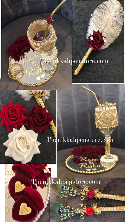 Check out our handcrafted luxury wedding accessories. Discount code available on all products, automatically applied at checkout. Available until end June 24’ Doodh Pilai, Nikkah Gifts, Nikah Pen, Aisle Decorations, Wedding Flower Jewelry, Afghan Wedding, Bridal Gift Wrapping Ideas, Bridal Jewellery Design, Wedding Aisle Decorations