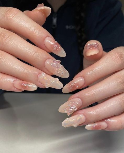 Douyin Nails Oval, Princess Inspired Nails, Almond Nails Jelly, Jelly Nail Art, Jelly Gloss, Idol Nails, Quinceanera Nails, Asian Nails, Inspired Nails