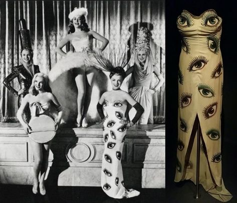 From "The Dolly Sisters" (1945), a dress designed by Orry Kelly, though it looks like a Schapiarelli design. Eyeball Dress, Orry Kelly, Dolly Sisters, Fashion Textiles, Elsa Schiaparelli, Fashion Reference, Quantum Leap, Deadly Sins, Our Generation