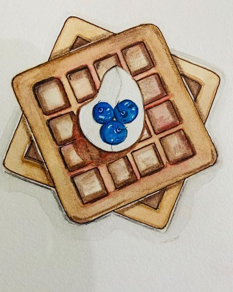 Foods Drawing, How To Draw Waffles, Waffle Drawing Easy, Drawing Of Food, Waffle Art, Food To Draw, Food Drawing Ideas, Waffles Drawing Doodles, Pancakes Drawing