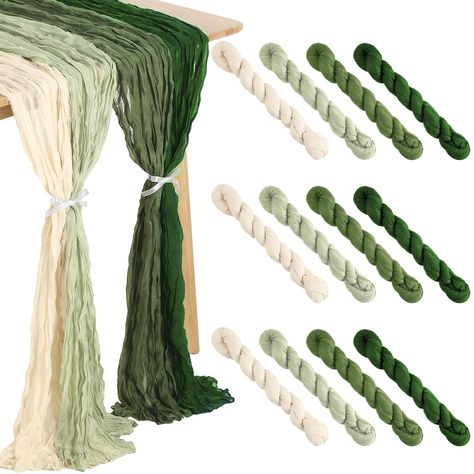 PRICES MAY VARY. Multicolored Cheesecloth Design: you will receive 12 pieces of sage green cheesecloth table runners in 4 different colors; With 3 pieces of tablecloths of each color, you can mix and match, making a thoughtful gift for friends and family and showing your love and care and helping to enhance the bond and emotions among each other Polyester Material: crafted from quality polyester, the 6 ft gauze table runners are soft, smooth, lightweight, and breathable; They are also strong, du Rustic Birthday Decorations, Boho Birthday Party Table Decor, Green Wedding Shower Ideas, Green And Gold Tablescape, Sage Green And Rose Gold Party Decor, Green Gold Graduation Party, Plant Themed Party Decor, Gift Table Baby Shower Ideas, Earthy Party Decor