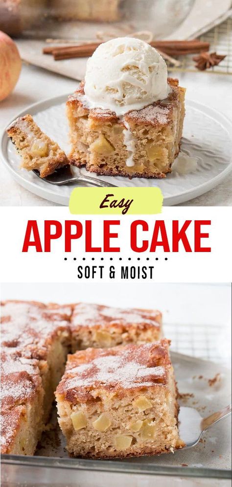 This apple cake has a soft and moist crumb and the cake is topped with a delightful cinnamon sugar topping. 8x8 Apple Cake, Oatmeal Apple Cake Recipe, Apple Cake Desserts, Moist Apple Cake Recipe, Small Apple Cake, Apple Snack Cake, Fresh Apple Cake Recipe Easy, Easy Apple Cake With Fresh Apples, Apple Cake Recipes Moist