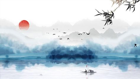 Asian Art Wallpaper Desktop, China Computer Wallpaper, Japanese Background Landscape, Chinese Background Aesthetic, Chinese Background Landscape, China Landscape Painting, Chinese Painting Wallpaper, Background Aesthetic Landscape, Ancient Chinese Painting