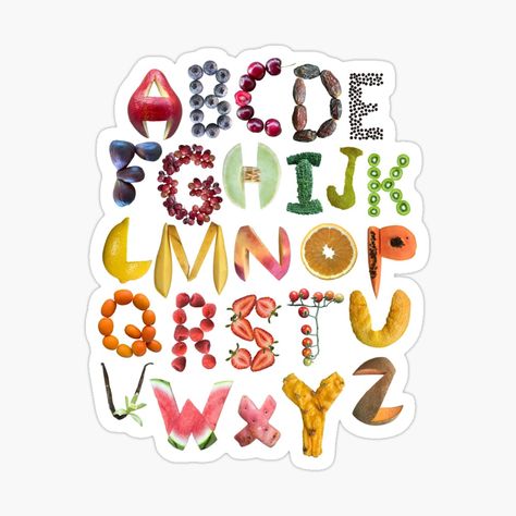 Colorful Fruit alphabet art for kids by EveryDayDabble | Redbubble Fruit Alphabet, Fruit Letters, Food Alphabet, Colorful Fruit, English Alphabet, Alphabet Design, Alphabet Art, My Food, Learning The Alphabet