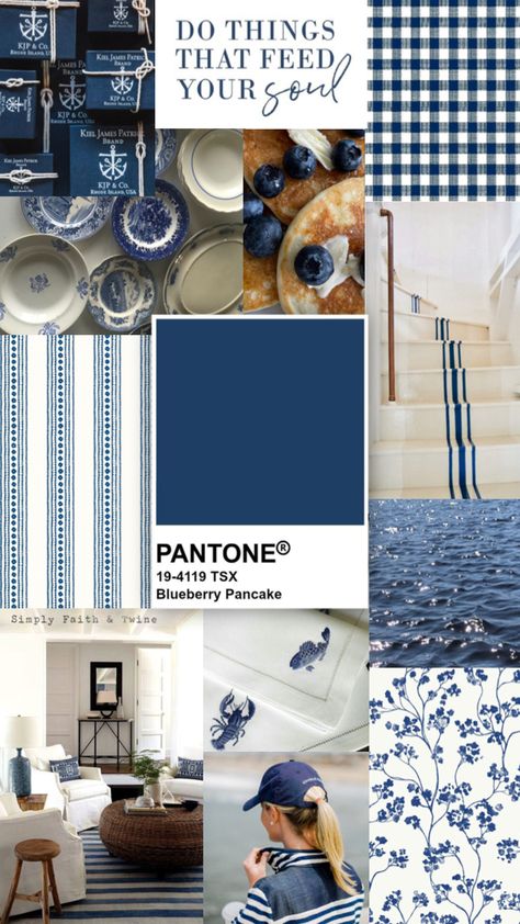 #pantone #pantonecolor #colorpalette #navyblue #blueaesthetic #blueberrypancake #bluecollage #navycollage #nautical #coastal Blueberry Pancake, Coastal Cottage Style, Nautical Colors, Spanish Style Home, Blue Paint Colors, Interiors Dream, Coastal Cottage, Front Room, Room Aesthetic