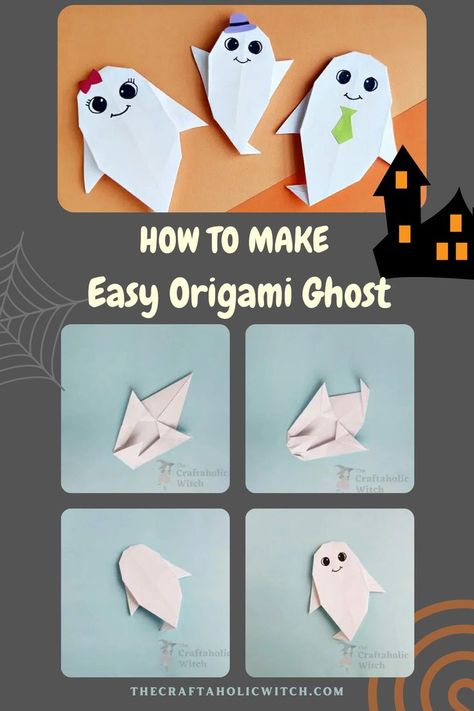 Origami Ghost Ghost Origami Easy, Easy October Crafts, Halloween Origami Step By Step, Halloween Crafts 4th Grade, Halloween Crafting Ideas, Paper Bookmark Ideas, Fall Origami, Easy Origami Step By Step, Origami Ghost