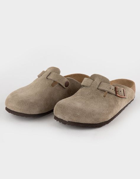 Birkenstock Boston Clogs. Tiny Icon, Classic Comfort. The Boston Clog Is Reimagined For Kids In Classic Suede, With An Adjustable Buckle For Just The Right Fit. Designed On An Original Contoured Footbed, These Clogs Unlock Play-All-Day Fun In Just Their Style. Contoured Footbed For Legendary Birkenstock® Support. Classic Suede Upper. Suede Footbed Lining Helps Keep You Comfortable. Flexible Eva Sole. Adjustable Strap With Metal Pin Buckle. Imported. | Birkenstock Boston Kids Clogs Birkinsoks Clogs Outfit, Brikenstoke Clogs, Birkinsoks Clogs, Birkin Stocks Clogs, Winter Birkenstocks, Birken Clogs, Birk Clogs, Boston Birks, Fall Clogs