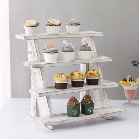 Stair Shelf, Cake Stand With Lid, Step Shelves, Stair Shelves, Tiered Cake Stands, Figurine Display, Whitewashed Wood, Wood Buffet, Display Risers