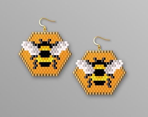 GoldBeadDesignUA - Etsy Canada Bee On Honeycomb, Miyuki Beads Pattern, Seed Bead Projects, Braided Bracelet Diy, Beading Crafts, Brick Stitch Earrings, Brick Stitch Pattern, Seed Bead Patterns, Bee Crafts