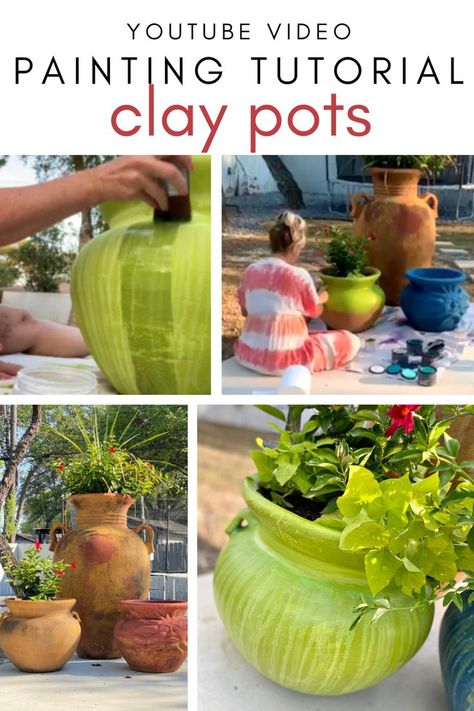 I painted 3 of my big terracota clay pots using Dixie Belle's Terra clay-based paints. All 3 are very different paint finishes and painting techniques. This is a fun project for anyone who wants to start painting and trying new paint finishes. Try it! Here is what you will learn from this free painting tutorial video! -How to get best paint coverage with clay based paint! -Spray bottle techniques! -My recommended & trusted sealant so you work lasts #traceysfancy #claypot #containergarden How To Paint Terra Cotta Pots, How To Paint Clay Pots For Outside, Paint Clay Pots, Terracota Clay, Mexican Clay Pots, Paint Clay, Diy Terra Cotta Pots, Diy Container, Diy Container Gardening