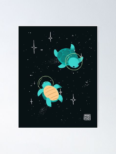 "Space Turtles" Poster by Vierkant | Redbubble Cute Turtle Painting, Turtle Painting Easy, Space Painting Easy, Space Painting Acrylic, Space Turtle, Turtle Poster, Planet Painting, Small Canvas Paintings, Space Painting