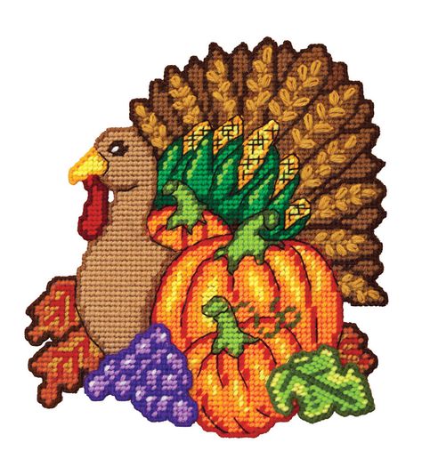 Turkey Plastic Canvas Pattern, Plastic Canvas Thanksgiving Patterns, Thanksgiving Plastic Canvas Patterns, Plastic Canvas Turkey, Thanksgiving Crafts Diy, Fall Cross Stitch, Plastic Canvas Books, Yarn Patterns, Latch Hook Rug Kits