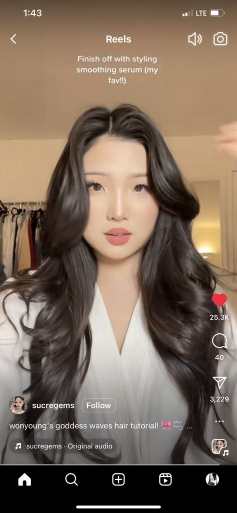 Wonyoung Goddess Waves, Goddess Waves Hair Korean, Korean Goddess Waves, Goddess Waves, Hair Waves Tutorial, Wonyoung Hair, Waves Tutorial, Zero Wallpaper, Waves Hair