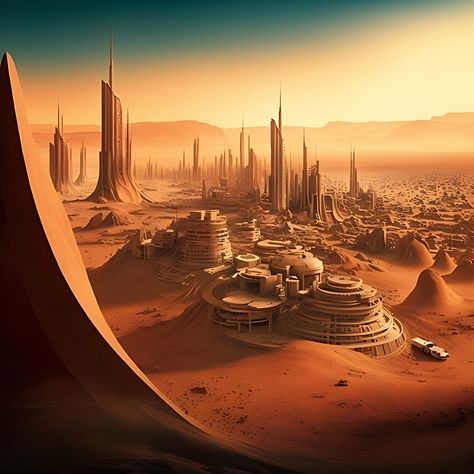 Space Settlement Concept Art, Mars City Concept Art, Scifi Planet Concept Art, Mars Colonization, Mars City, City On Mars, Mars Colony, Scifi City, Aliens History