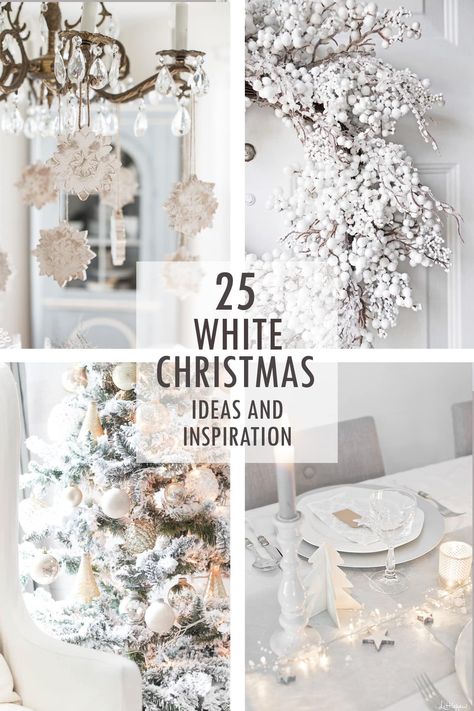 Ideas and inspiration for a white christmas theme #whitechristmas #christmasdecor White Silver And Gold Christmas Decor, White Christmas Ideas, White Christmas Party Theme, White Christmas Decorations, White Christmas Party, Silver Christmas Decorations, Christmas Party Themes, Christmas Collage, Gold Christmas Decorations