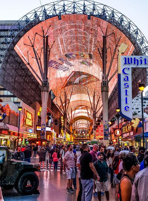 Fremont Street, Las Vegas Cheap Vegas Trip, Cheap Vegas, Las Vegas Sightseeing, Las Vegas On A Budget, Vegas On A Budget, Fremont Street Las Vegas, Las Vegas Attractions, Vegas Attractions, Fremont Street Experience