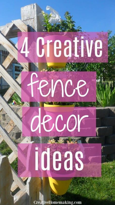 Diy Decorative Fence Ideas, Diy Fence Decorations, Metal Flowers Diy Yard Art Fence, Back Fence Decorating Ideas, Backyard Fence Decorating Ideas Creative, Fence Post Decor, Decorating Fence Ideas, Decorate Fence Ideas, Decrotive Fence Ideas