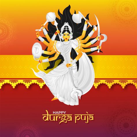 Happy durga puja celebration greeting card design Premium Vector | Free Vector Navratri Wishes Images, Durga Puja Image, Navratri Quotes, Navratri Greetings, Happy Navratri Wishes, Happy Dussehra Wishes, Happy Durga Puja, Chaitra Navratri, Navratri Wishes