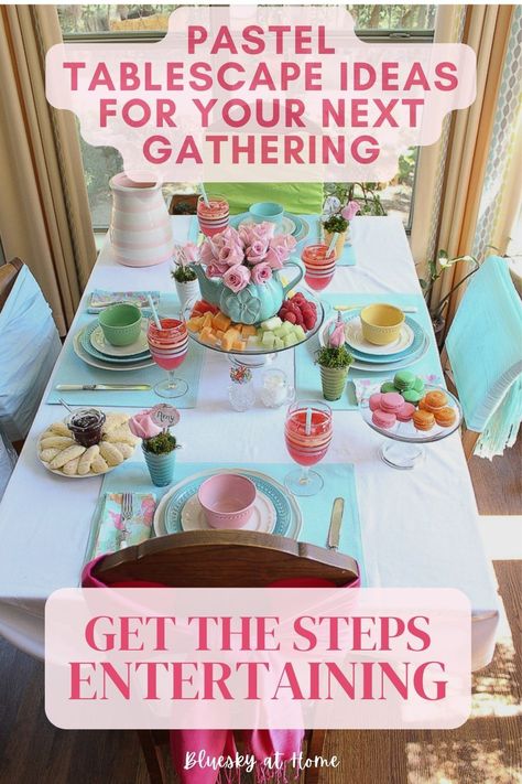 How to Create a Spring Tablescape with Bright Pastels. With springtime weather, we can host parties indoors and out: brunches, luncheons, dinners and special occasions.   This May tablescape works for any spring or summer party you want to host.. Invite friends over to enjoy a casual spring brunch featuring pretty pastel colors and delicious sweets. Pretty Table Settings, Delicious Sweets, Spring Brunch, Tablescape Ideas, Spring Tablescapes, Pretty Tables, Bright Pastels, Spring Party, Invite Friends