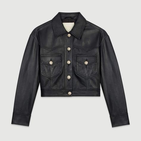 Maje Cropped leather jacket #Sponsored , #ad, #Cropped#Maje#jacket Sleeveless Playsuit, Organza Shirt, Cashmere Jacket, Cropped Leather Jacket, Spring Fashion Trends, Short Sleeve Bodysuit, Cotton Skirt, Women Trends, Long Sleeve Bodysuit