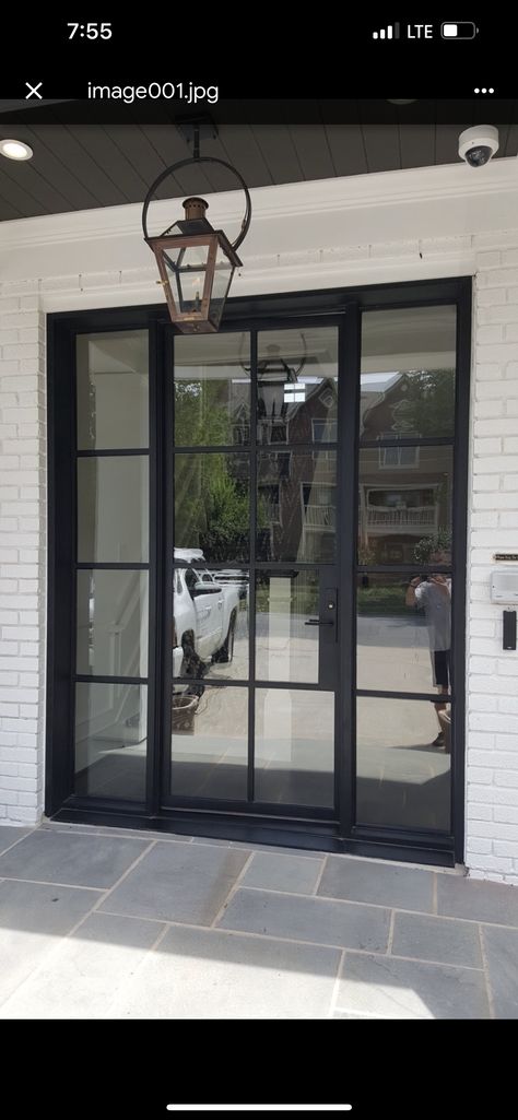 Kusen Alumunium, Black Exterior Doors, Steel Doors And Windows, Steel Front Door, Custom Wood Doors, Porch Doors, Custom Doors, Door Glass Design, Wrought Iron Doors