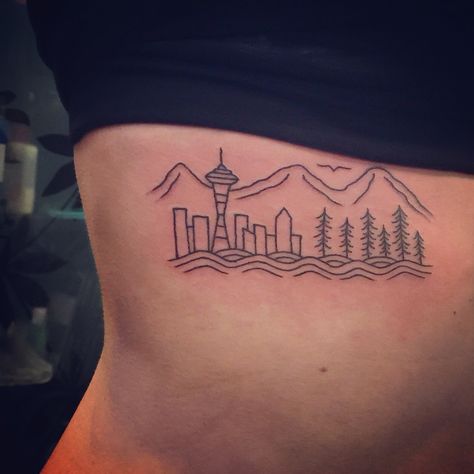 Seattle Themed Tattoo, Seattle Space Needle Tattoo, Seattle Tattoo Ideas, Seattle Tattoos, Pacific Northwest Tattoo, Washington Tattoo, Pnw Tattoo, Colorado Tattoo, Seattle Tattoo