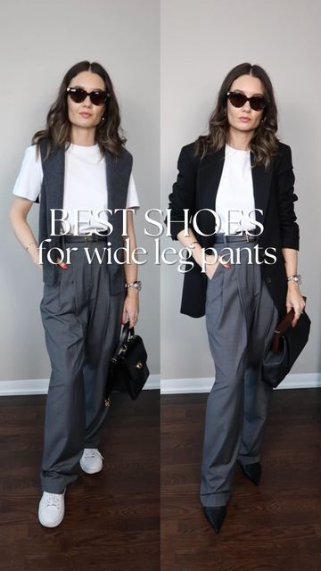 Wide Leg Trousers Shoes Winter, Wide Leg Trouser Shoes, Wide Leg Pants Blazer Outfit, Wide Leg Trousers And Trainers, Shoes For Wide Leg Pants Winter, Wide Leg Pants With Boots Winter, Wide Leg Pants With Tennis Shoes, Wide Leg Pants Shoes Winter, Shoes To Wear With Trousers Women