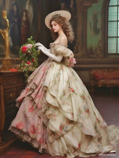 Rococo Dresses, Victorian Era Dresses, Rococo Dress, French Regency, Rococo Fashion, Old Fashion Dresses, Fantasy Dresses, Dress Drawing, Fantasy Gowns