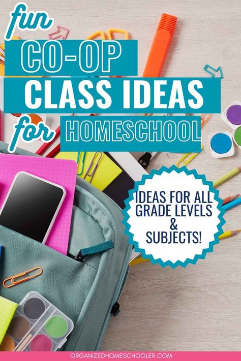 Useful {and Fun!} Homeschool Co-op Class Ideas Homeschool Co Op Art Ideas, Fun Homeschool Projects, Homeschool Co Op Class Ideas Fun, Fun Homeschool Activities For Middle School, Electives For Elementary, High School Homeschool Co Op Ideas, Kindergarten Homeschool Co-op Ideas, Co Op Class Ideas Homeschool Middle School, Homeschool Coop Class Ideas High School