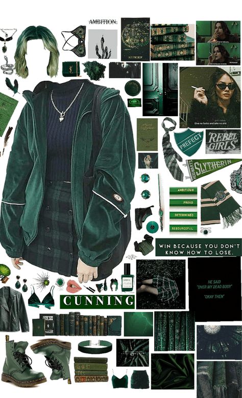 Modern Slytherin Outfit, Slytherin Outfit Ideas, Hp Outfits, Slytherin Outfit, Slytherin Fashion, Hogwarts Aesthetic, Movies Outfit, Hogwarts Houses, Themed Outfits