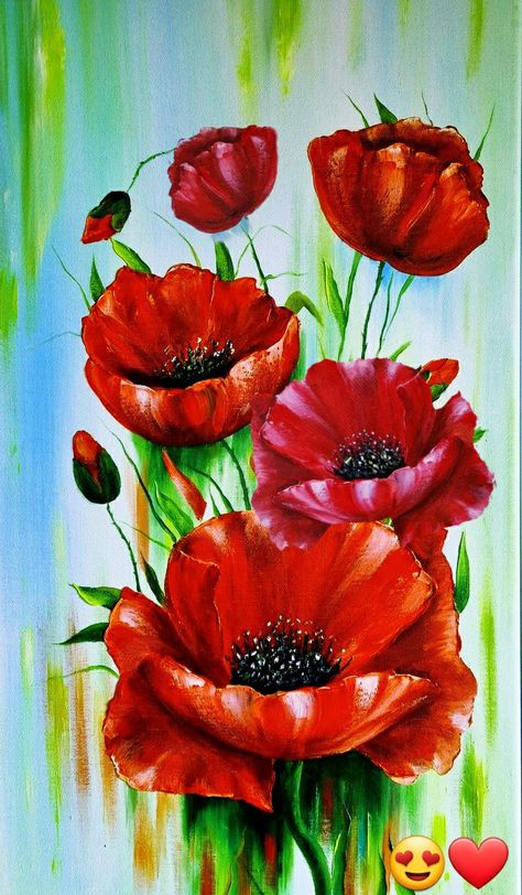 Red Poppy Flower Painting, Poppy Flower Drawing, Minimalistic Tattoo Ideas, Poppy Flower Painting, Black Background Painting, Minimalistic Tattoo, Blue Flower Painting, Flower Drawing Tutorials, Watercolor Poppies