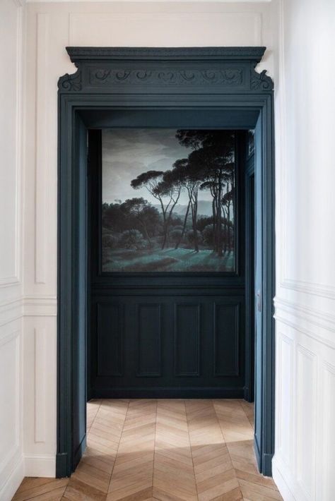 French Blue Walls, Prussian Blue Color Palette, Teal Entryway, Prussian Blue, Sopot, Home Room Design, Home Wallpaper, Interior Inspo, Interior Spaces