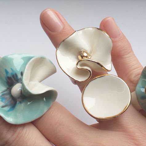 Porcelain Rings Ceramic Jewelry, Pottery Rings, Polymer Clay Bracelet Bangles, Polymer Clay Rings, Porcelain Jewellery, Jewerly Art, Pottery Ring, Handmade Ceramic Jewelry, Fimo Jewelry