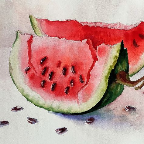 Watermelon is the berry of all berries and the main attribute of summer !)Therefore, such paintings and still lifes are perfect for decorating the walls of a living room or kitchen area. Juicy watercolor will bring a bright unusual accent to the bedroom recreation area, especially to the nursery.Handmade, Baohong paper 100% cotton. The painting "WATERMELON" will set the summer mood for your interior, it will be a decor and a bright accent on the walls. Watercolor paintings should be protected fr Summer Paintings Watercolor, Watermelon Art Painting, Painting Watermelon, Watermelon Watercolor, Watermelon Painting, Watercolor Watermelon, Watercolor Wall Decor, Fruit Art Drawings, Vegetable Painting