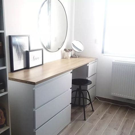 Ikea Malm Desk, Ikea Malm Drawers, Ikea Dressing Table, Small Bedroom Hacks, Ikea Malm Dresser, Malm Dresser, Bedroom Hacks, Ikea Malm, Office Room Decor