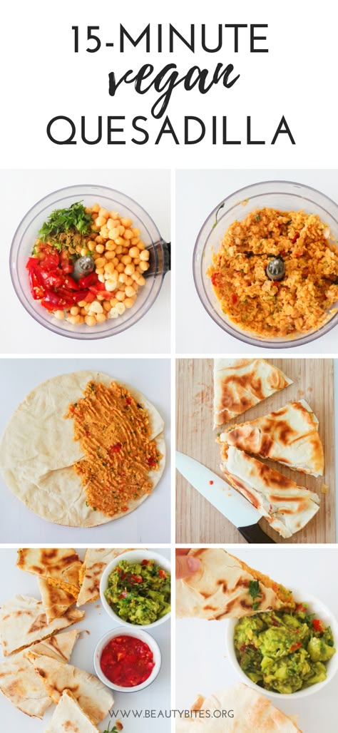 Vegan Quesadillas With Chickpeas - Beauty Bites Vegan Quesadillas, Vegan Quesadilla, Healthy Vegan Dinner, Chickpea Recipes, Recipes Vegan, Vegan Dinner, Idee Pasto Sano, Vegan Recipe, Vegan Cooking