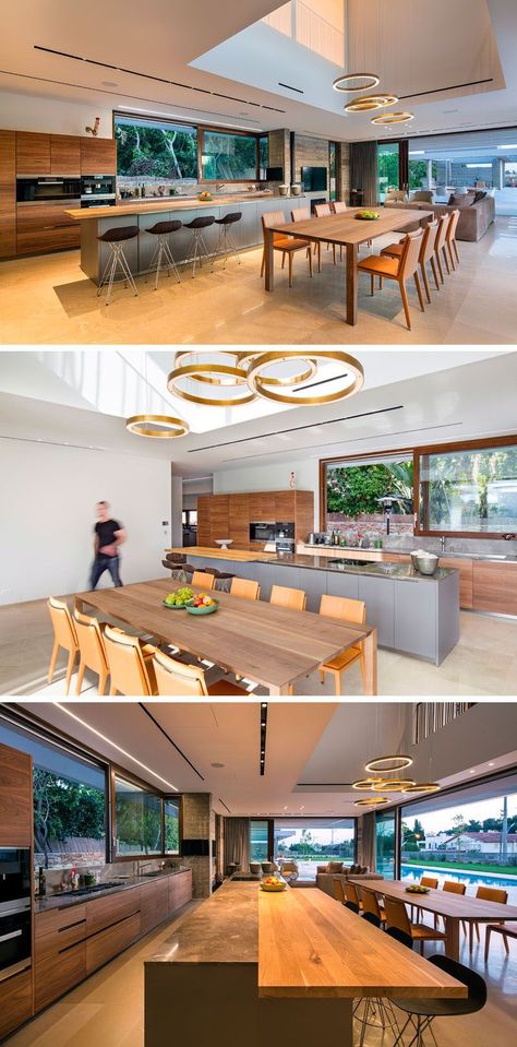 Modern Garden Lighting, Best Kitchen Design, Bar Dining Table, Kitchen Design With Island, Kitchen Open, Kitchen And Dining Room, Wood Bar, Trendy Kitchen, Kitchen Window