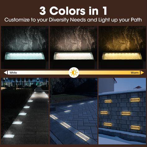 solar paver lights Lighted Pavers Walkways, Recessed Patio, Solar Brick, Solar Driveway Lights, Driveway Lights, Yard Walkway, Driveway Garden, Paver Lights, Brick Pathway