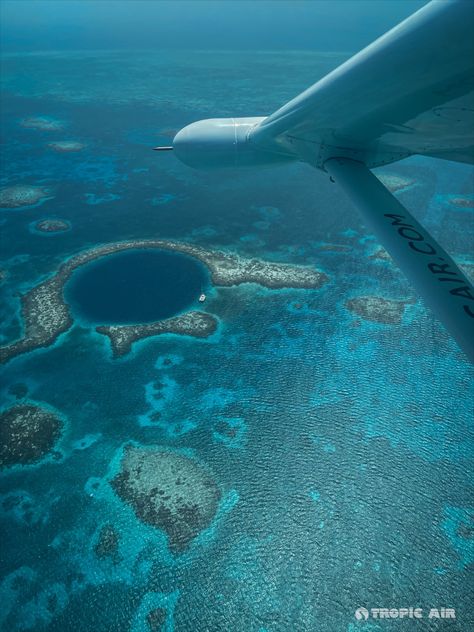 Did you know #TropicAir has tours over the Blue Hole? Book today at tropicair.com 🎫 #TheGreatBlueHole #iFlyTropicAir #TravelBelize #Belize Great Blue Hole Belize, The Great Blue Hole, Blue Hole Belize, Holes Book, Great Blue Hole, Belize Barrier Reef, Central America Destinations, Caye Caulker, Wonder Of The World