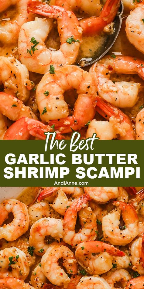 Try this easy shrimp recipe for dinner that uses a delicious garlic butter sauce. It's ready in 10 minutes! Homemade Shrimp Scampi Sauce, Recipes Using Shrimp Stock, Shrimp In Butter Sauce, Homemade Scampi Sauce, Frozen Shrimp Scampi Recipes, Shrimp With Garlic Butter Sauce, Easy Shrimp Scampi Recipe Garlic Butter, How To Make Shrimp Scampi, Easy Scampi Sauce