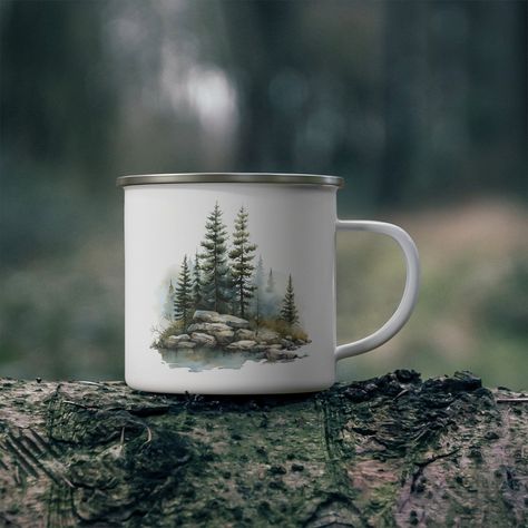 Camping Mug, Adventure Mug, Tin Mug, Coffee Mug, Camper Mug, Outdoor Gift, Camping Gifts, Hiking Gifts, Enamel Mug, Campfire Mug - Etsy Canada Mountain Camping, Indian Paintbrush, Morning Cereal, Outdoors Activities, Camping Mug, Nature Tree, Green Watercolor, Enamel Mug, Tree Forest