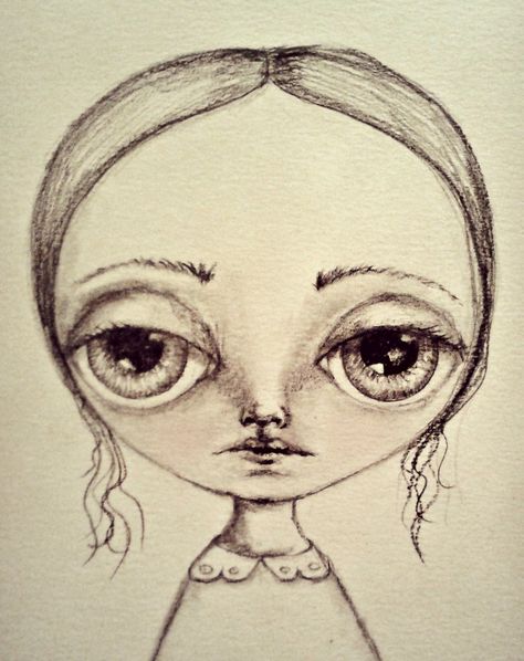 5x7" Graphite on paper by Deborah Jackson Big Eye Drawing Sketch, Drawing Big Eyes, Whimsical People, Art Coursework, Big Eyelashes, Big Eyes Artist, Eye Illustration, Journal 3, Baba Yaga