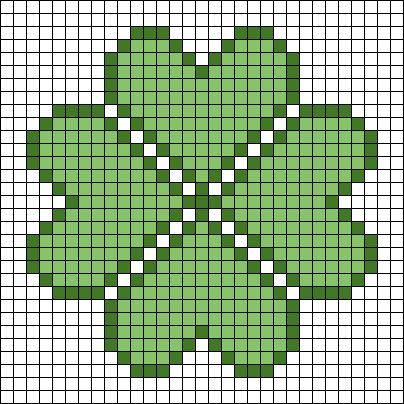 Four Leaf Clover Cross Stitch Pattern, Four Leaf Clover Pixel Art, St Patricks Day Pixel Art, Clover Cross Stitch Pattern, Green Alpha Pattern, Plant Alpha Pattern, Clover Pixel Art, Pixel Leaf, Leaf Pixel Art