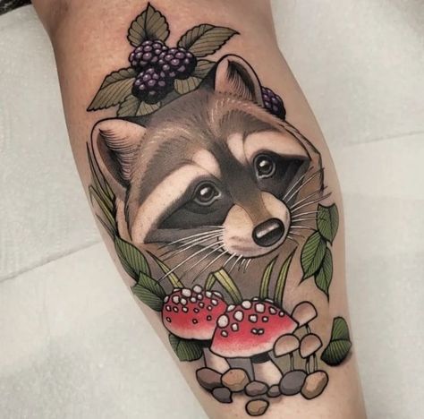 Racoon Tattoo, Arte Pop Up, Raccoon Tattoo, Wildlife Tattoo, Bumble Bee Tattoo, Neo Tattoo, Mystical Tattoos, Crazy Tattoos, Ear Tattoo Ideas